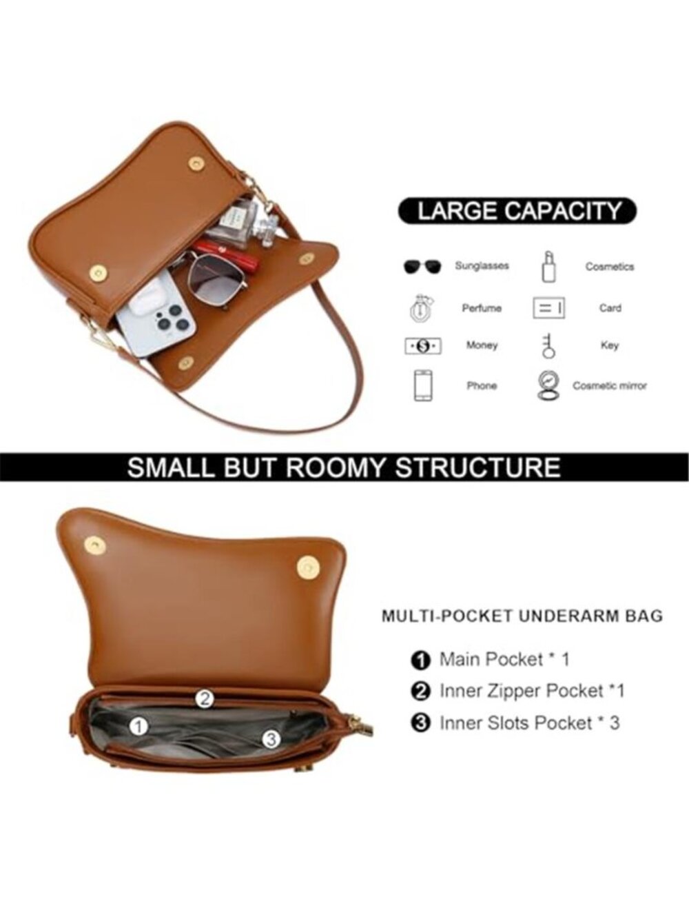 Small Hobo Shoulder Bag for Women | Cute Mini Vegan Leather Clutch Purse - Picture 4 of 7